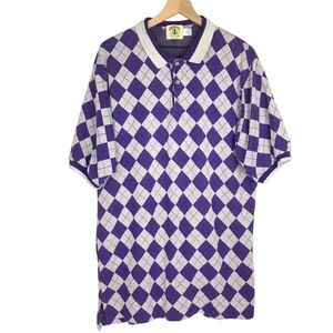 VINTAGE DIVOTS Sport Golf Polo Shirt Argyle Purple Grey Short Sleeve Retro XL